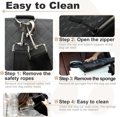 Car Dog Seat with 2 Safety Leashes,Dog Car Booster Seat for Small Medium Dogs 0-28lbs,Pet Travel Safety Bed with Storage PocketsFully Detachable and Easy to Install(S1-Black Outside Brown Inside)