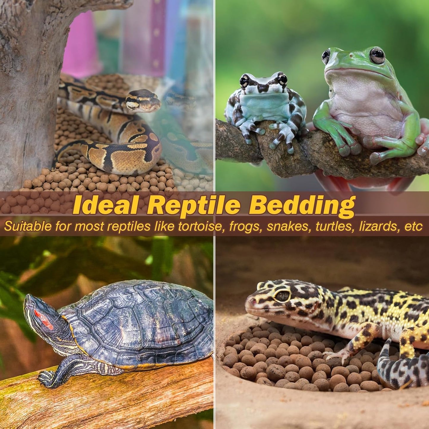 ZeeDix Reptile Substrate Leca Balls - 4LBS Organic Expanded Clay Pebbles, Bioactive Terrarium Bedding for Reptile Tank Habitat Accessories, Ideal for Bearded Dragon, Tortoise, Gecko, Snake & Frog