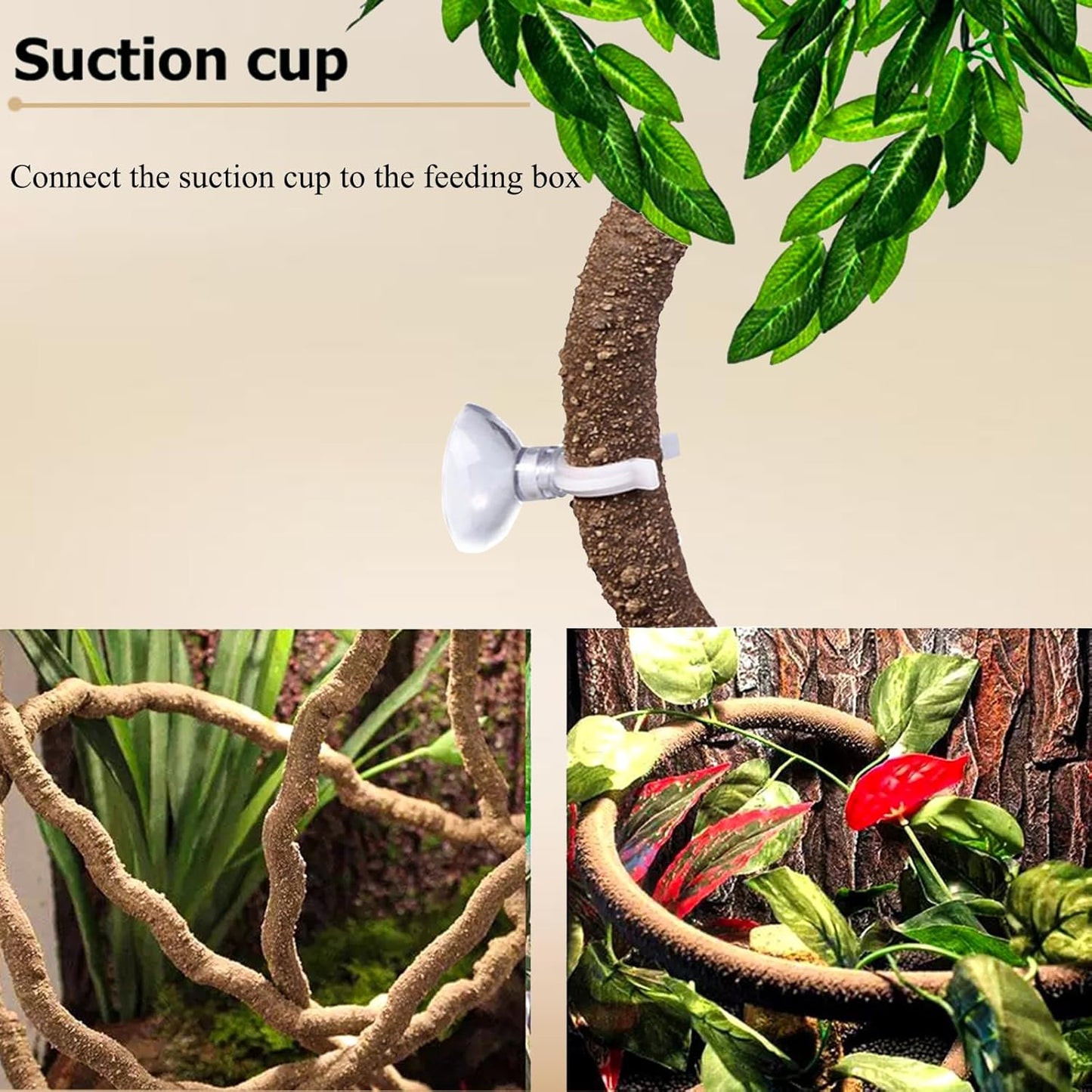 HERCOCCI Crested Gecko Tank Accessories, Reptile Hanging Plants Vines with Coconut Shell Ladder Hideout Hermit Crab Decor for Lizard, Chameleon Cage, Snakes, Hermit Crab, Leopard Gecko