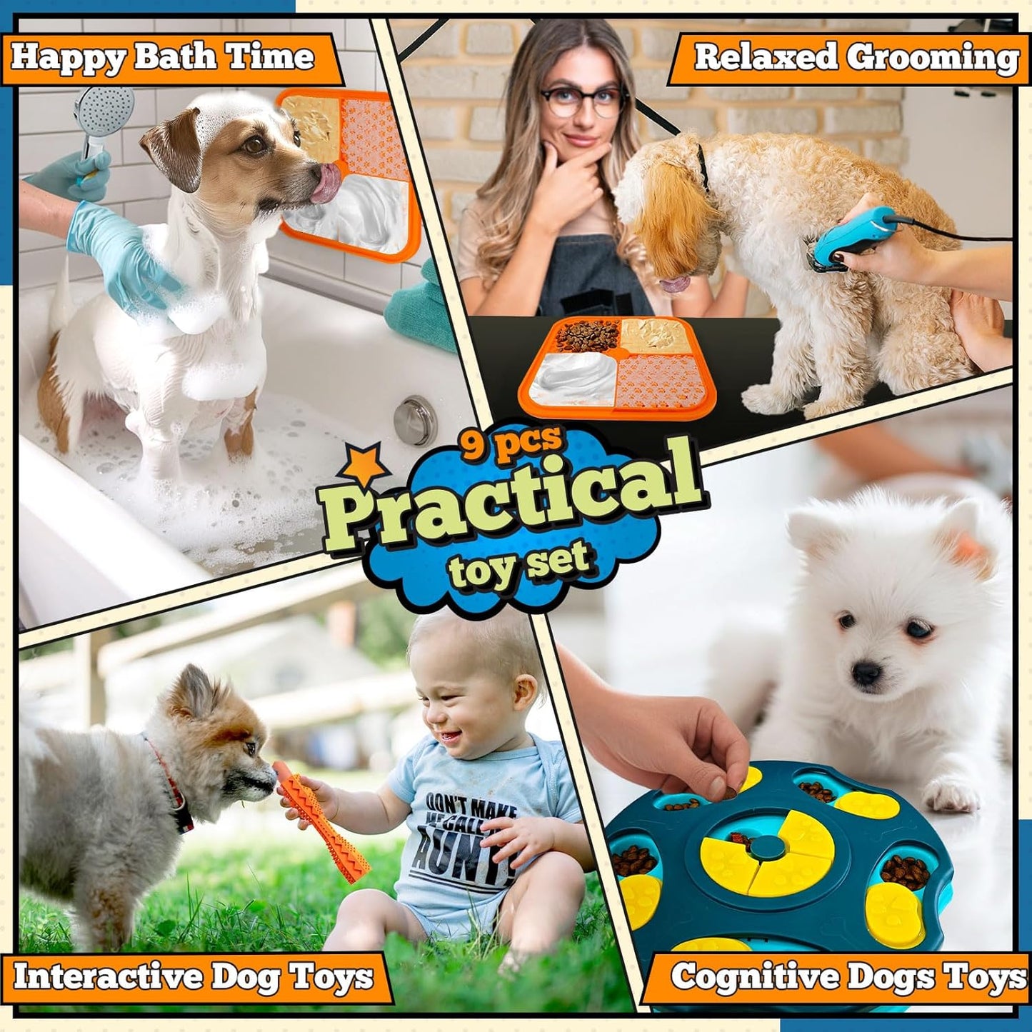 PETCARE 9 PCS Interactive Enrichment Dog Puzzle Toy Set, Mentally Stimulating Cognitive Dogs Toys for Small Medium Smart Dogs Cat, Includes Treat Dispensing Dog Toys, Lick Mat, Puppy Teething Chew Toy