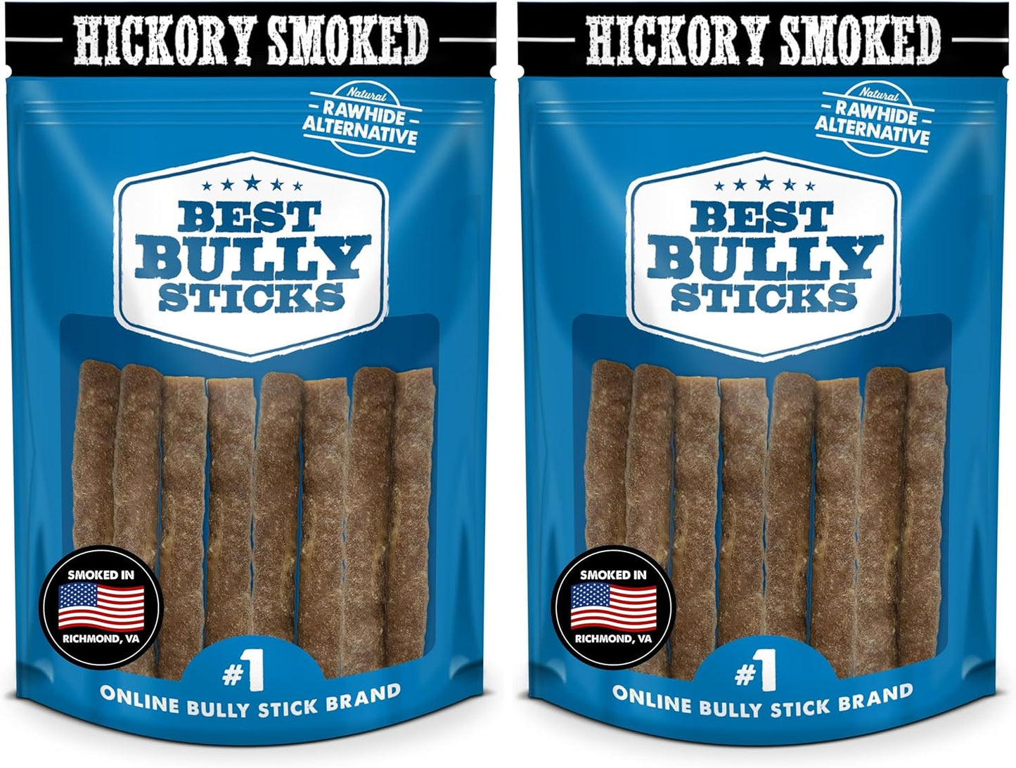 Premium Hickory Smoked Chicken Quick Sticks - 6 Inch, 8 Count (Pack of 2) - No Additives, 100% Natural, Collagen, All Breeds