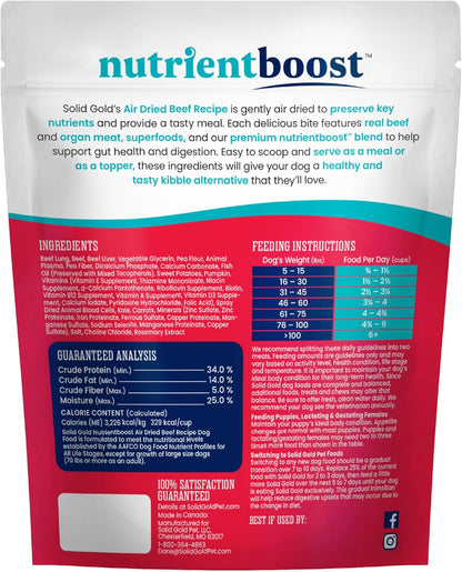 Solid Gold Air Dried Dog Food Toppers for Dry Food - Healthy Dog Treats w/Real Beef & Superfoods - Serve as a Complete Meal, Topper or Treats - Supports Muscle Growth, Immunity & Digestion - 1lb