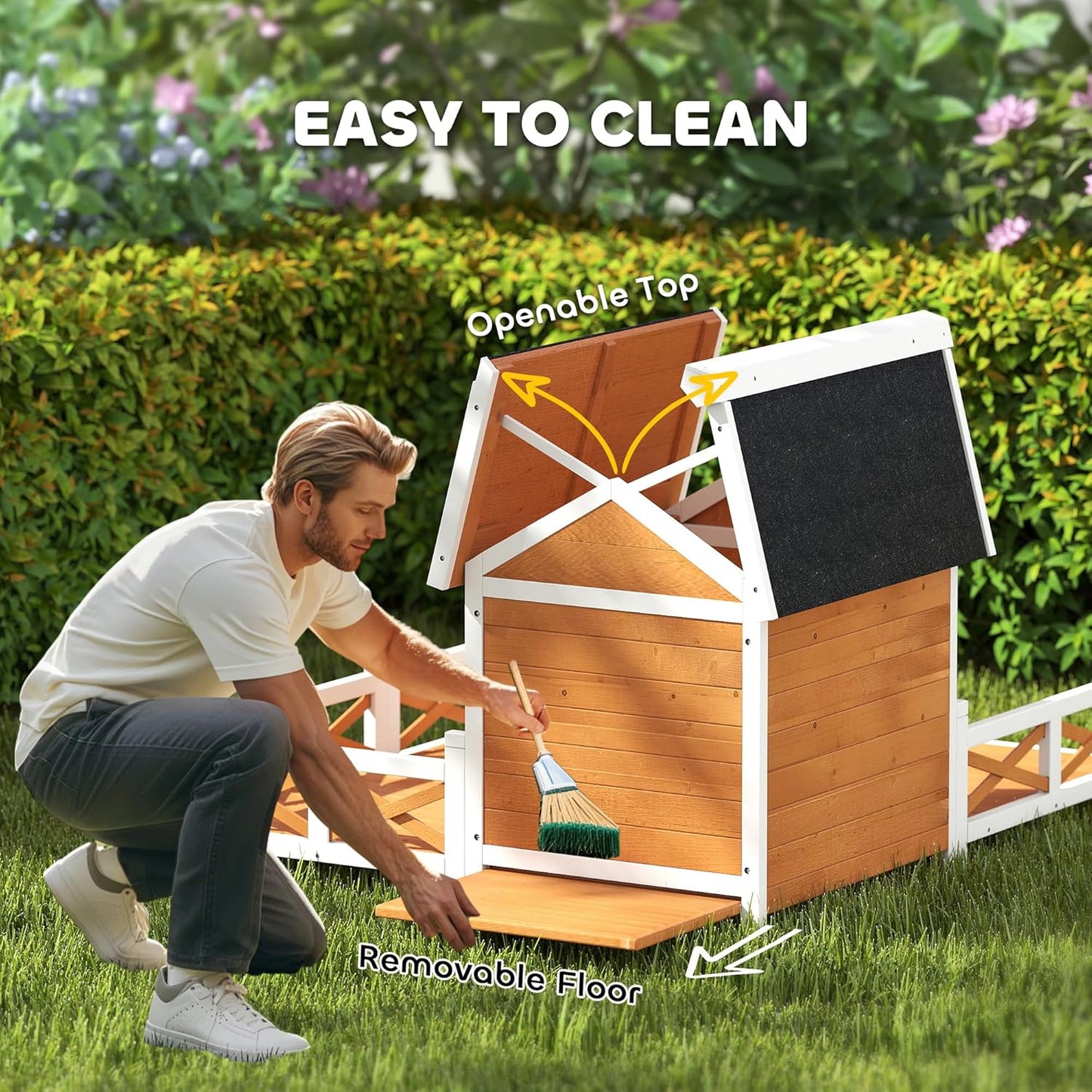 PawHut Outdoor Dog House, 56" Wooden Dog House with Large Porch, Weatherproof & Openable Roof, Elevated Base, Removable Floor, Outside Shelter for Small to Medium Breeds, 47" × 56" × 31.5"