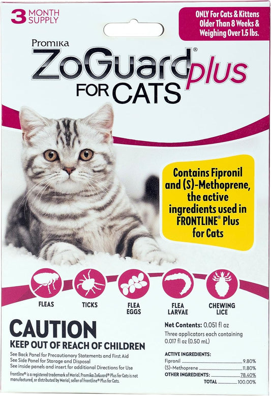 ZoGuard Plus Flea and Tick Prevention for Small Cats – Flea & Tick Prevention for Cats Over 1.5lbs (3 Doses)