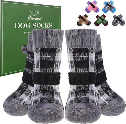 EXPAWLORER Dog Socks for Hardwood Floors, Dog Shoes for Winter, Dog Booties for Cold Pavement to Prevent Licking, Paw Protectors Strong Traction Control for Small Medium Large Dogs,Black L