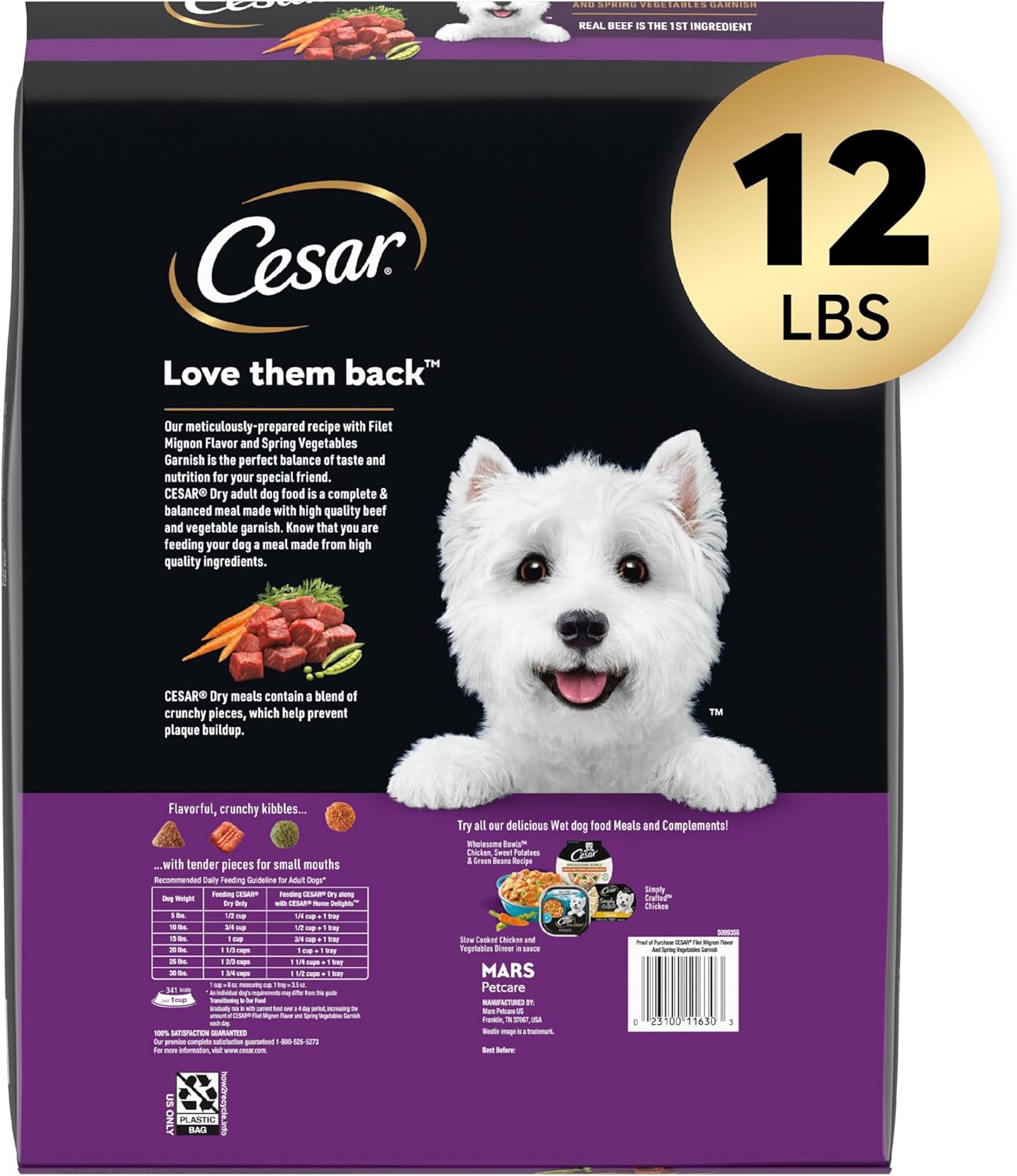 Cesar Small Breed Dry Dog Food Filet Mignon Flavor and Spring Vegetables Garnish, 12 lb. Bag