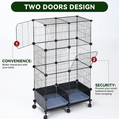 46-Inch Bird Cage, with Wooden Perches, Metal Parakeet Cage with Slide-Out Tray, Water Bottle & Feeder, Bird Cages for Parrot, Parakeets, Cockatiel, Lovebird, Pigeon and Small Mid-Sized Birds