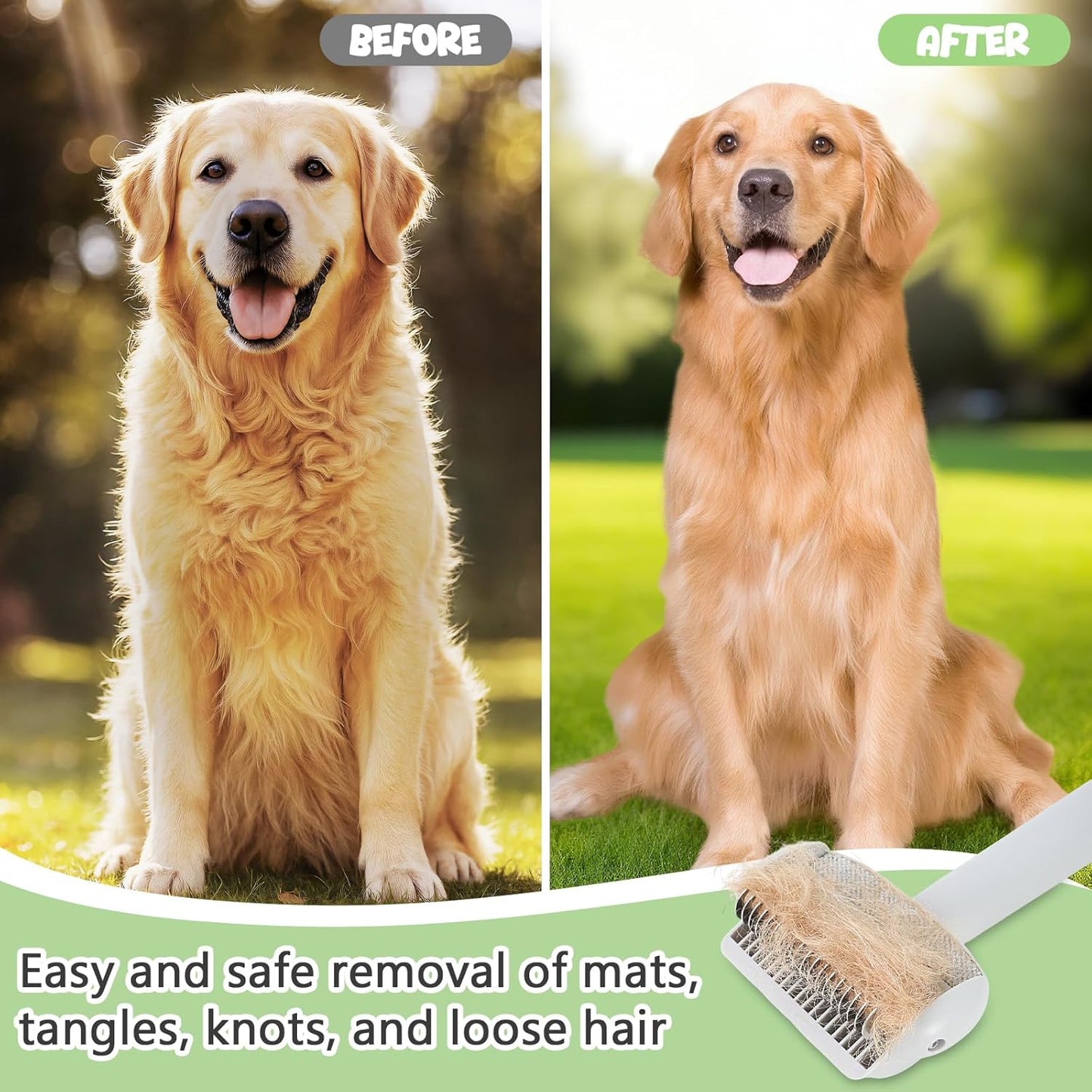 Undercoat Rake for Long Haired Dogs & Cats, Deshedding Dog Brush with Antistatic Cloth, Dematting Comb for Cats, Pet Grooming Tool for Shedding Loose Hair, Matted Fur, Gray