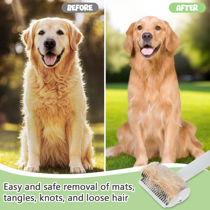 Undercoat Rake for Long Haired Dogs & Cats, Deshedding Dog Brush with Antistatic Cloth, Dematting Comb for Cats, Pet Grooming Tool for Shedding Loose Hair, Matted Fur, Gray