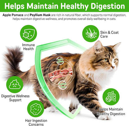 Cat Hairball Support Treats with Psyllium Husk & Omega-3, Chicken Flavor Soft & Crunchy Bites for Ingested Hair Elimination, Digestive & Skin Health, 3.7 oz (100g)