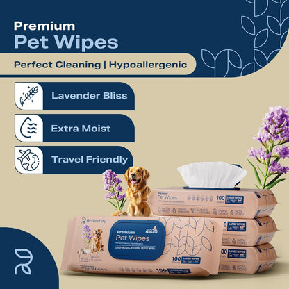 Dog Wipes for Paws and Butt - Plant Based Lavendar Scented (Pack of 400) - Pet Wipes for Dogs and Cats - Deodorizing Non Toxic Dog Wipes, +12 Additional Travel Wipes