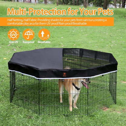 PJYuCien Mesh Top Cover - Fits 8 Panels 24 Inch Width Plastic/Metal Pet Pen Octagonal Dog Playpen (Note: Only Pen Top Cover, NO PLAYPEN)