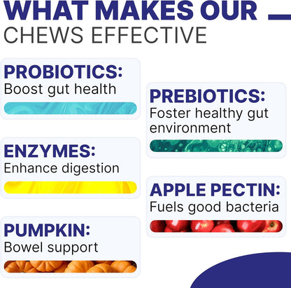 Dog Probiotic Chews for Digestive & Gut Health - Advanced Formula with Yeast, Enzymes & Fiber - Diarrhea Gas Stomach Relief Treats - Chewable Pet Digestion Supplement (120Ct Peanut Butter)