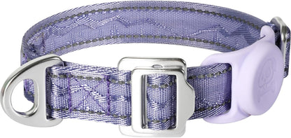 AirTag Dog Collar, Reflective Nylon, Metal Buckle, IP68, Dog Collar with AirTag Holder, Heavy Duty Dog Collars for Large Medium Small Dogs (Lavender Purple, S：Width 3/4",Neck 9.8"-15.4")