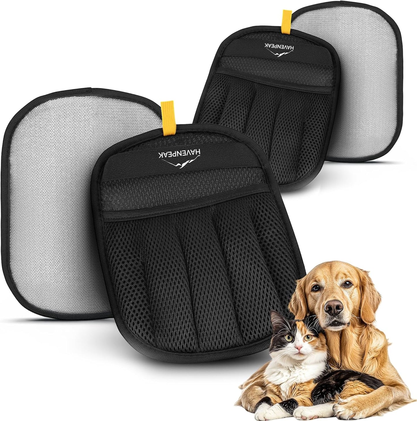 Pet Hair Remover Glove – Reusable Electrostatic Pet Hair Removal Glove for Furniture, Carpet & Car – Upgraded Design Cat & Dog Hair Mitt for Cleaning (Black - 2 Pack Gloves)