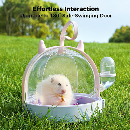 Mini&moe Hamster Travel Cage - Small Animal Carrier Cage with Water Bottle Small Portable Hamster Cage for Mice, Gerbils, Short Trips & Vet Visits