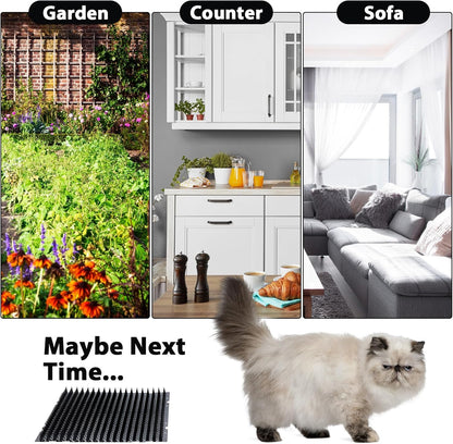 16 Pack Cat Repellent Outdoor Mat Cats Dogs Plastic Bendable Spiked Deterrent Training Repellent PET Mats with Spikes for Indoor Outdoor Supplies, 18.3 Square Feet, 16 x 13 Inch(Black)