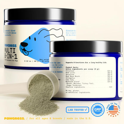 8-in-1 Dog Multivitamin – 100% Natural Supplement Powder with Colostrum for Healthy Skin, Joints & Energy – Crafted by Dog Nutritionist Kayla Kowalski, Made in USA – 30 Scoops