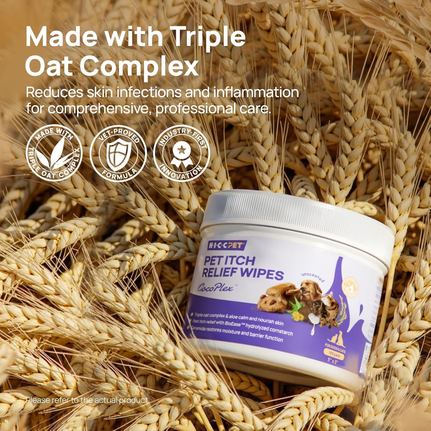 HICC PET Itch Relief Wipes for Dogs & Cats, Rapidly Relieves Itching, Soothes Hot Spots, Skin Irritations and Scratching, Hypoallergenic Hot Spot Treatment Wipes - 100 Count