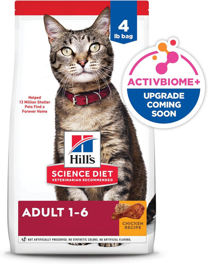 Hill's Science Diet Adult 1-6, Adult 1-6 Premium Nutrition, Dry Cat Food, Chicken Recipe, 4 lb Bag