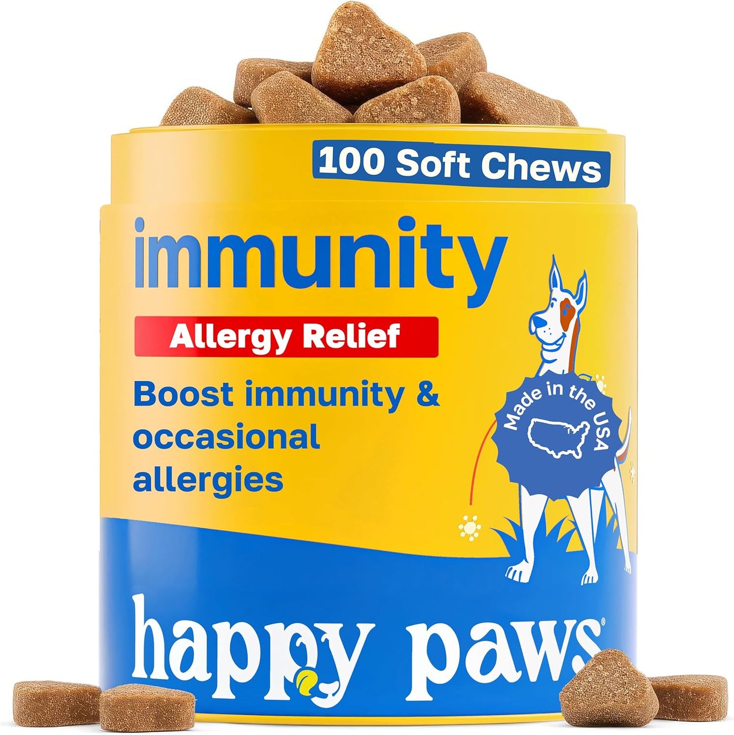 Happy Paws Turmeric Supplement for Dogs, Daily Wellness & Immunity Support for All Breeds & Ages, Made with Turmeric, Colostrum & Turkey Tail Mushrooms, Pumpkin Flavor, Non GMO, 100 Soft Chews