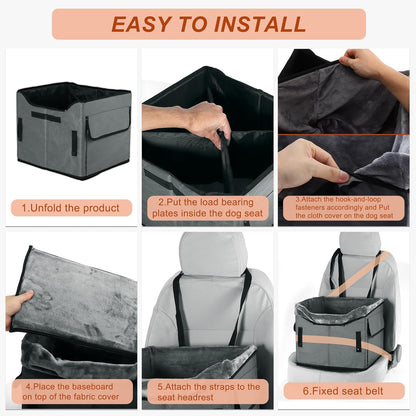 Dog Car Seat for Small Dog, Portable Dog Car Travel Bed, Car Seat Storage Pockets Cat Backpack, for Puppy Travel Bed for Small Pet, Small, Gray