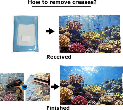 4 Pack Aquarium Background, 24x12 Inch Polyester Cloth Decor for Fish Tank, Set of Undersea Coral Rock & Plant Décor Backgrounds, Aquatic Themed Decorations