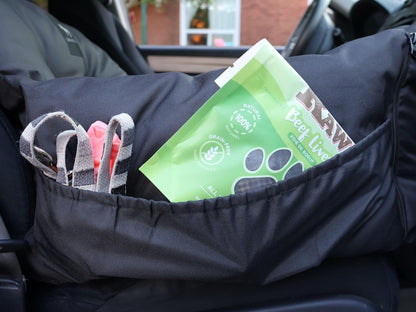 JACKO & CO Premium Dog Car Seat – Safe & Cozy Travel Bed and Carrier for Small Dogs, Puppies, Pets up to 25 lbs, Clip-On Leash & Storage Pockets, Water-Resistant, Machine Washable (Black, Small)