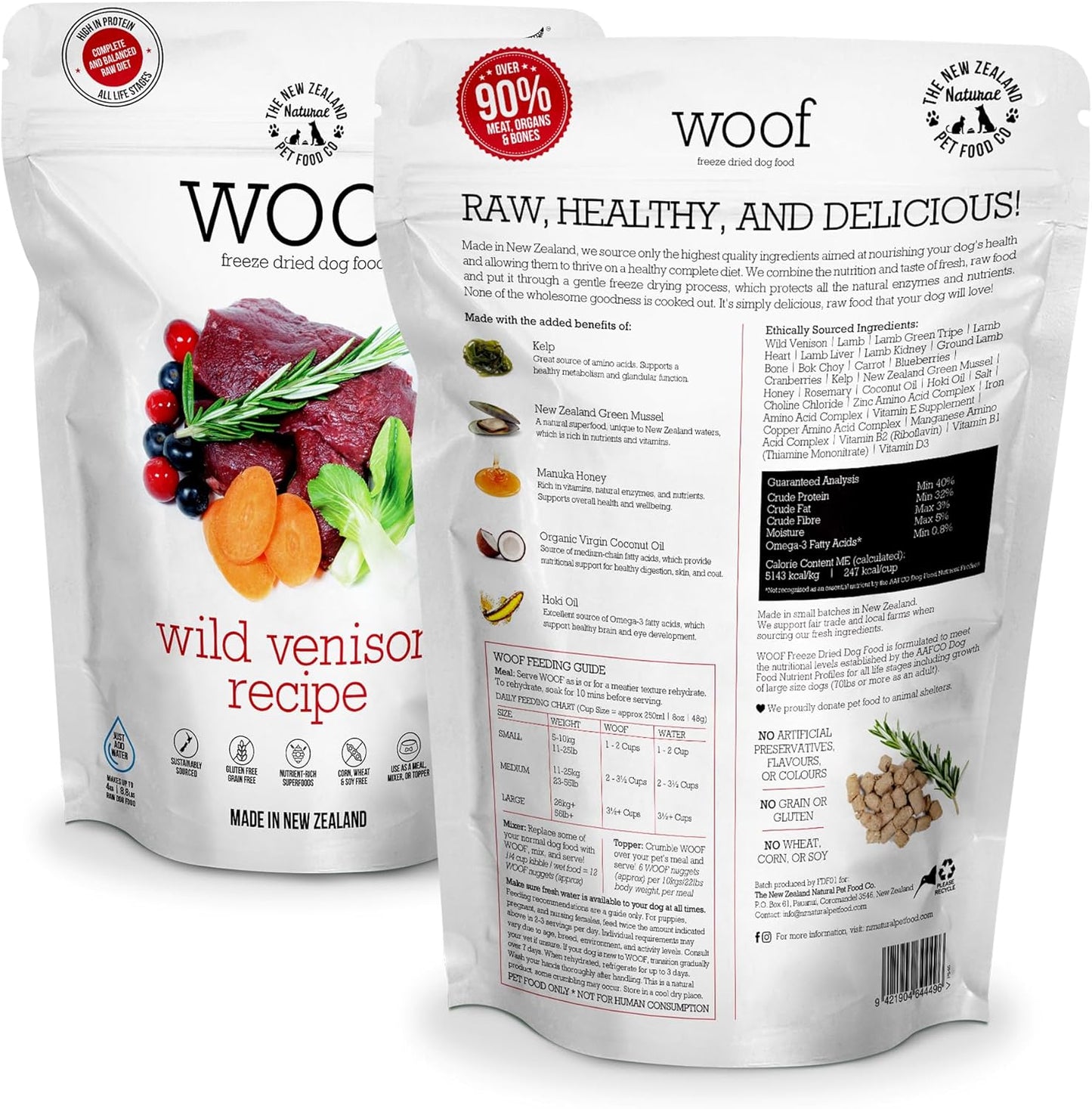 WOOF Freeze Dried Dog Food Bundle - Wild Venison (9.9 oz) & Wild Goat (1.76 oz), High Protein Raw Dog Food, Mixer, Topper, or Treat for All Life Stages