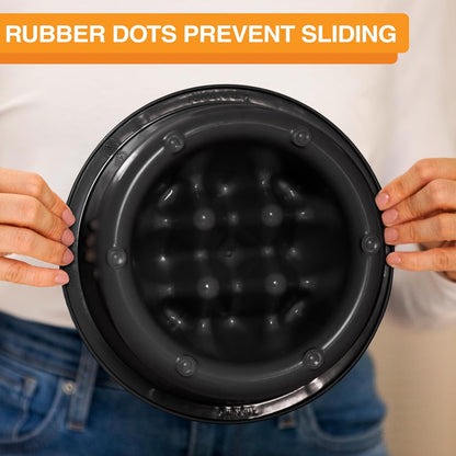 The Niner Slow Feed Bowl - Raised Peaks Slow Down Pets Eating - Fits Elevated Feeders Including Neater Feeder Large Sizes - Gentle on Teeth and Gums - Holds up to 2 Cups (Black)