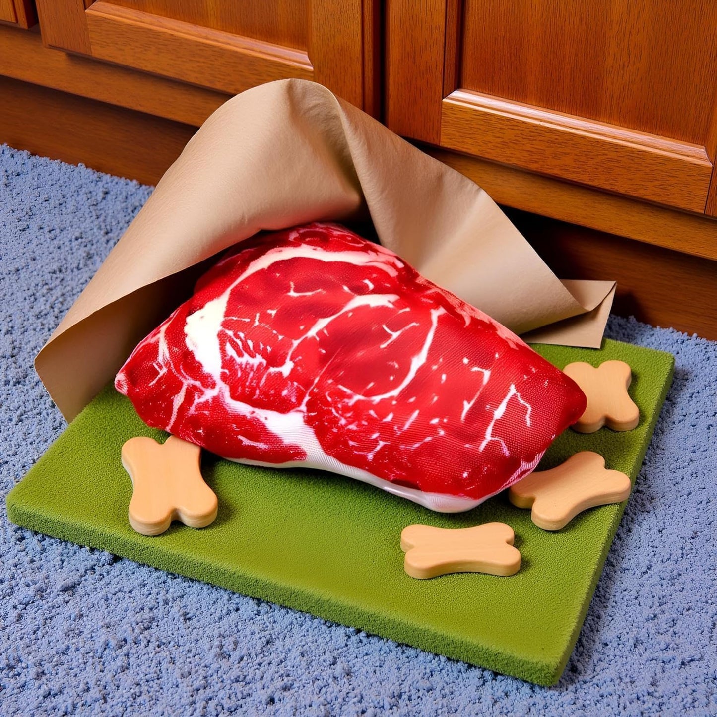 2Pcs Realistic Food Dog Squeaky, Steak Plush Dog Toy, Stuffed Puppy Chew Toy with Squeaker, Soft Food Shape Pet Toy for Small and Medium Dogs Pet Supplies