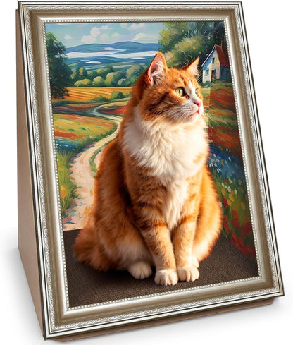 Cat Scratcher, Scratch Pad with Oil Painting, Furniture Saver Scratching Board, Cardboard Cat Scratcher House with Frame, Large Scratching Pad & Scratcher Bed, Cat Cardboard Scratcher for Indoor Cats