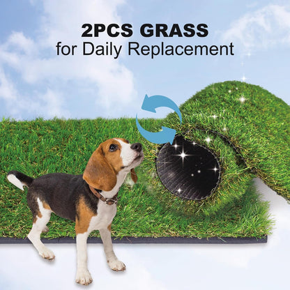 HQ4us Dog Grass Pad with Tray Large 34”×23” Dog Litter Box Toilet with 2×Artificial Grass for Dogs with Hemmed Edge, Pee Pads for Dogs, Realistic, Less Stink, Potty for Balcony
