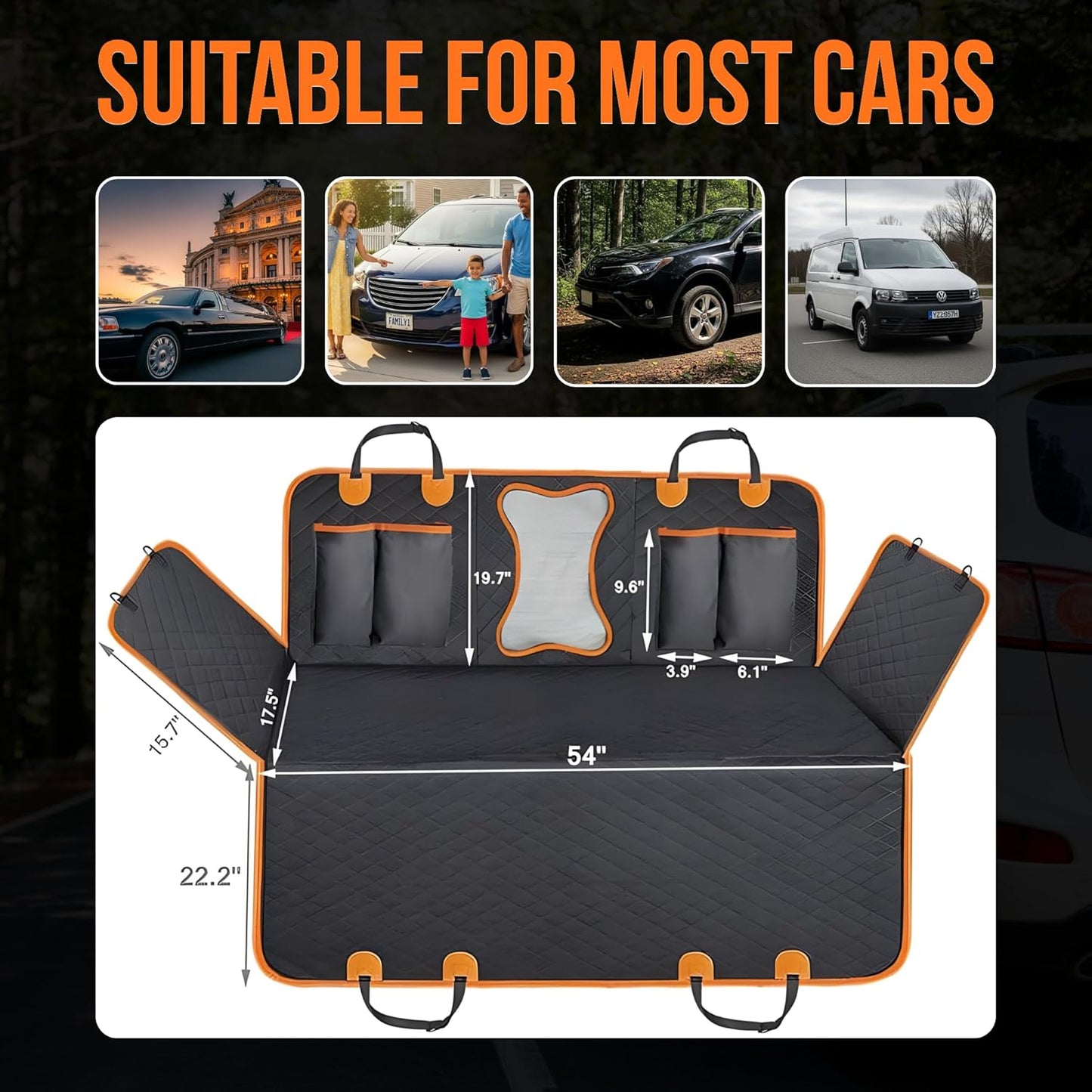 Dog Car Seat Cover with 2 Hammock Straps & 1 Safety Belt – Waterproof, Nonslip, Scratchproof Pet Back Seat Protector for Cars, SUVs & Trucks – Easy to Install, Washable Travel Accessory