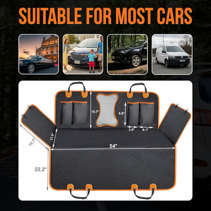 Dog Car Seat Cover with 2 Hammock Straps & 1 Safety Belt – Waterproof, Nonslip, Scratchproof Pet Back Seat Protector for Cars, SUVs & Trucks – Easy to Install, Washable Travel Accessory