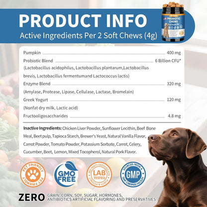 Probiotics for Dogs 200 Chews, Improve Itchy Skin Itchy Ears, Gut Health, Yeast Balance, Allergies, Immunity, Puppy Probiotic Soft Chews Reduce Diarrhea Stomach Relief (Pork)