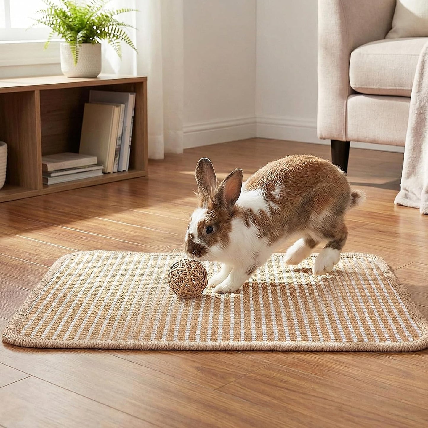 1PCS Rabbit Scratching Pad, 15.75x11.81 Inch Natural Sisal Bunny Scratch Pad, Rabbit Mat Claws and Teeth Care for Pet Small Animal Cage Chewing Bedding Biting Sleeping Nesting Toys (Brown)