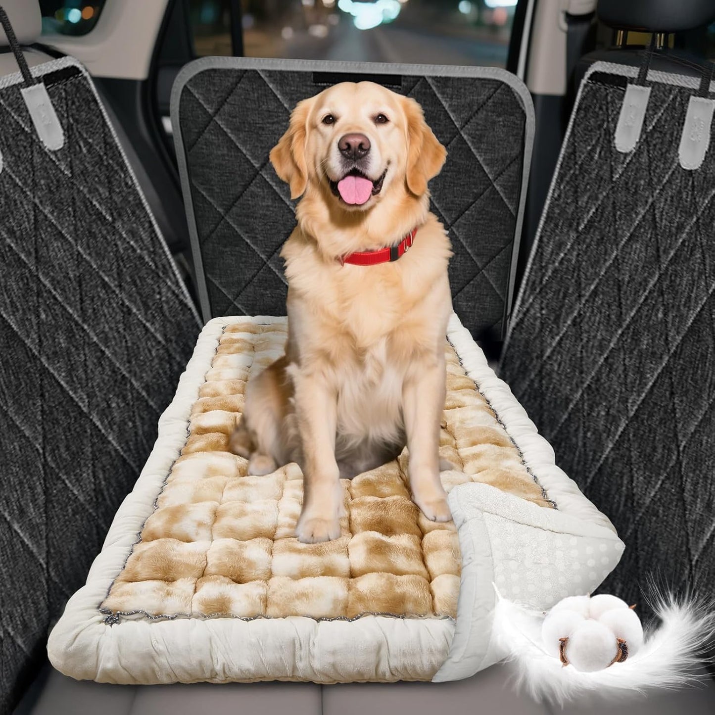 Thickened Dog Bed for Car Back Seat, Upgraded Bottom Non-Slip，Fits Hard Bottom car seat Cover for Dogs, Premium Mixed Color ，Dog Car Seat Cover