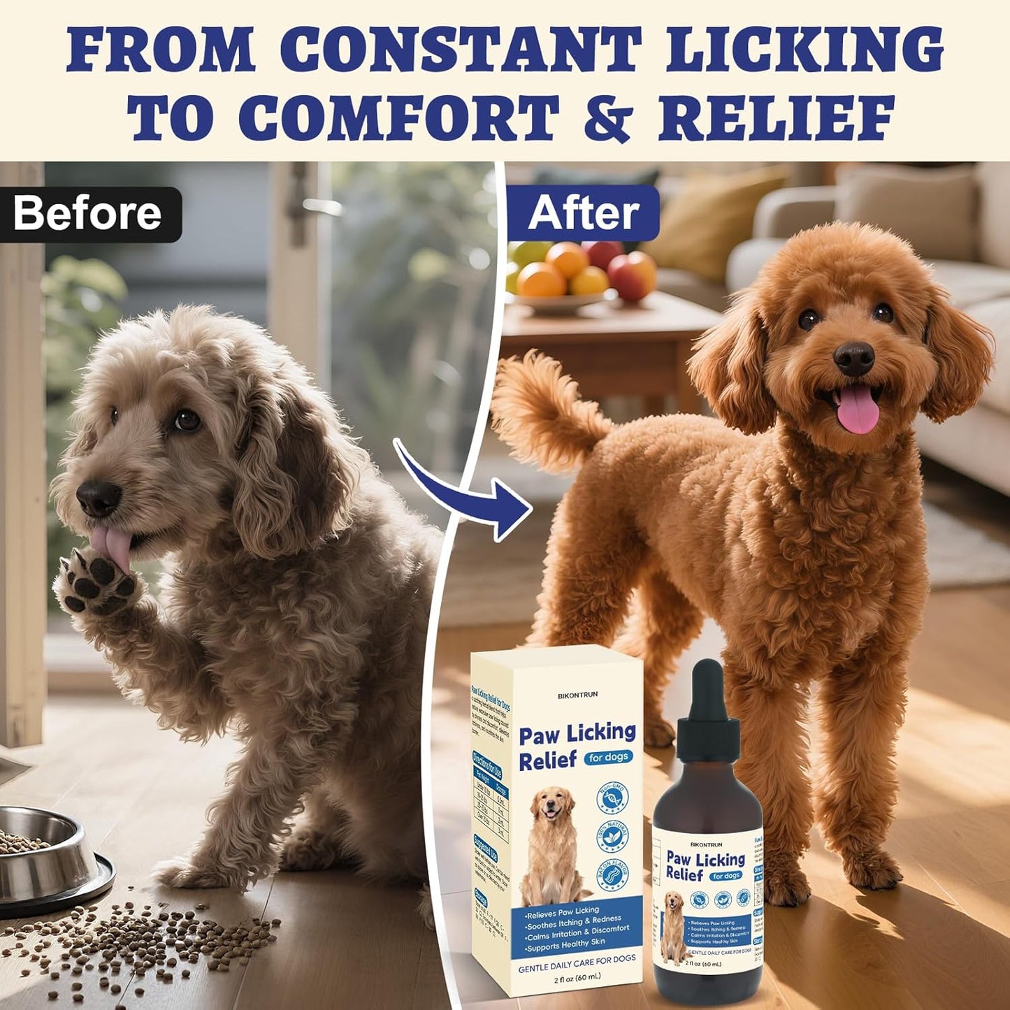Paw Licking Relief for Dogs, Dog Licking Paws Treatment, Herbal Supplement for Soothes Itching & Redness and Calms Irritation & Discomfort, Dog Paw Licking Drop with Bacon Flavor (2 FL OZ)