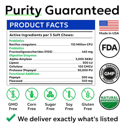 BARK&SPARK Probiotics for Dogs Digestive Health w/Enzymes - Diarrhea Gas Treatment Upset Stomach Relief - Allergy & Itchy Skin - Pet Dogs Probiotics - Digestion Supplement Treat (120Ct Chicken)