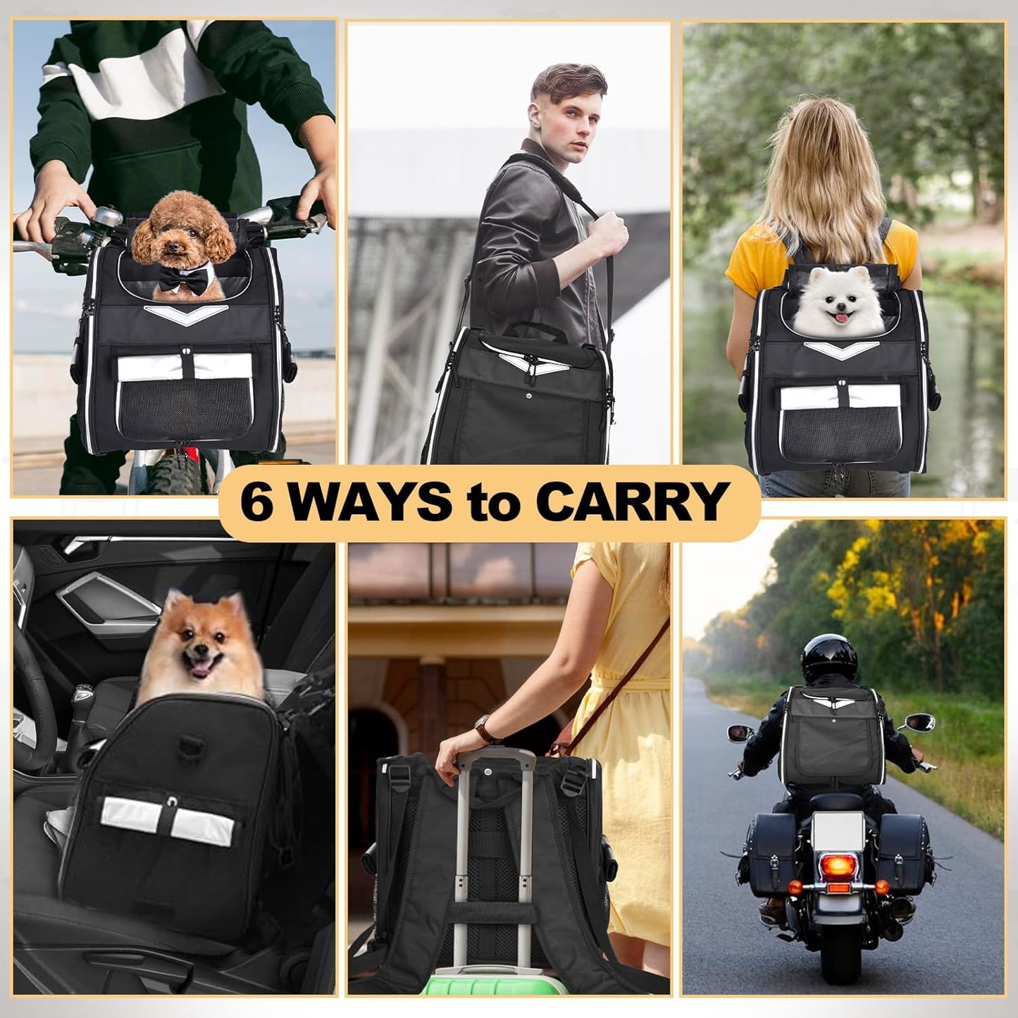 Dog Bike Basket Foldable Pet Bike Carrier Backpack with Safety Strap, Waterproof Pet Bicycle Basket for for Small Cats Kitten Puppy Dogs (Black