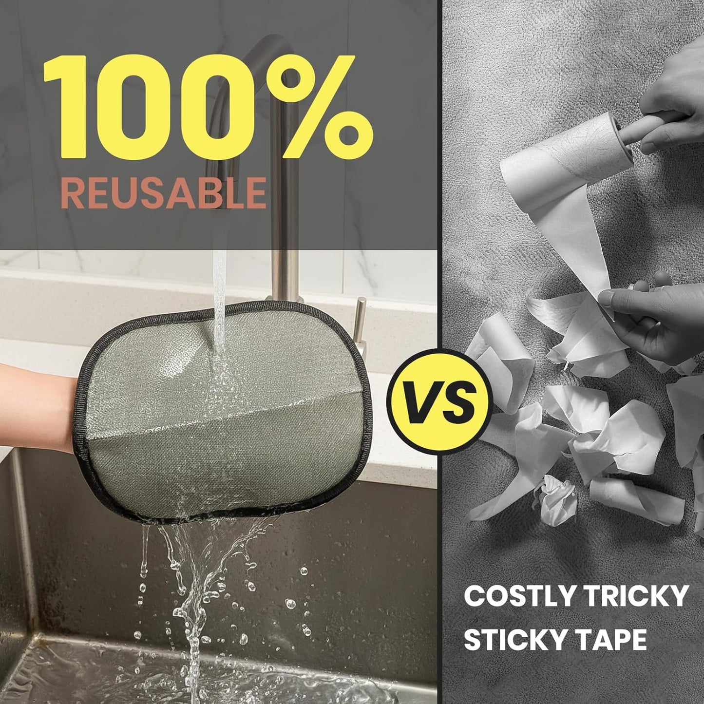 DELOMO Electrostatic Pet Hair Removal Glove: Pet Hair Mitt Glove for Cats & Dogs, Reusable Magic Brush Pet Hair Remover Glove for Couch, Carpet, Furniture, Car Seat & Clothing