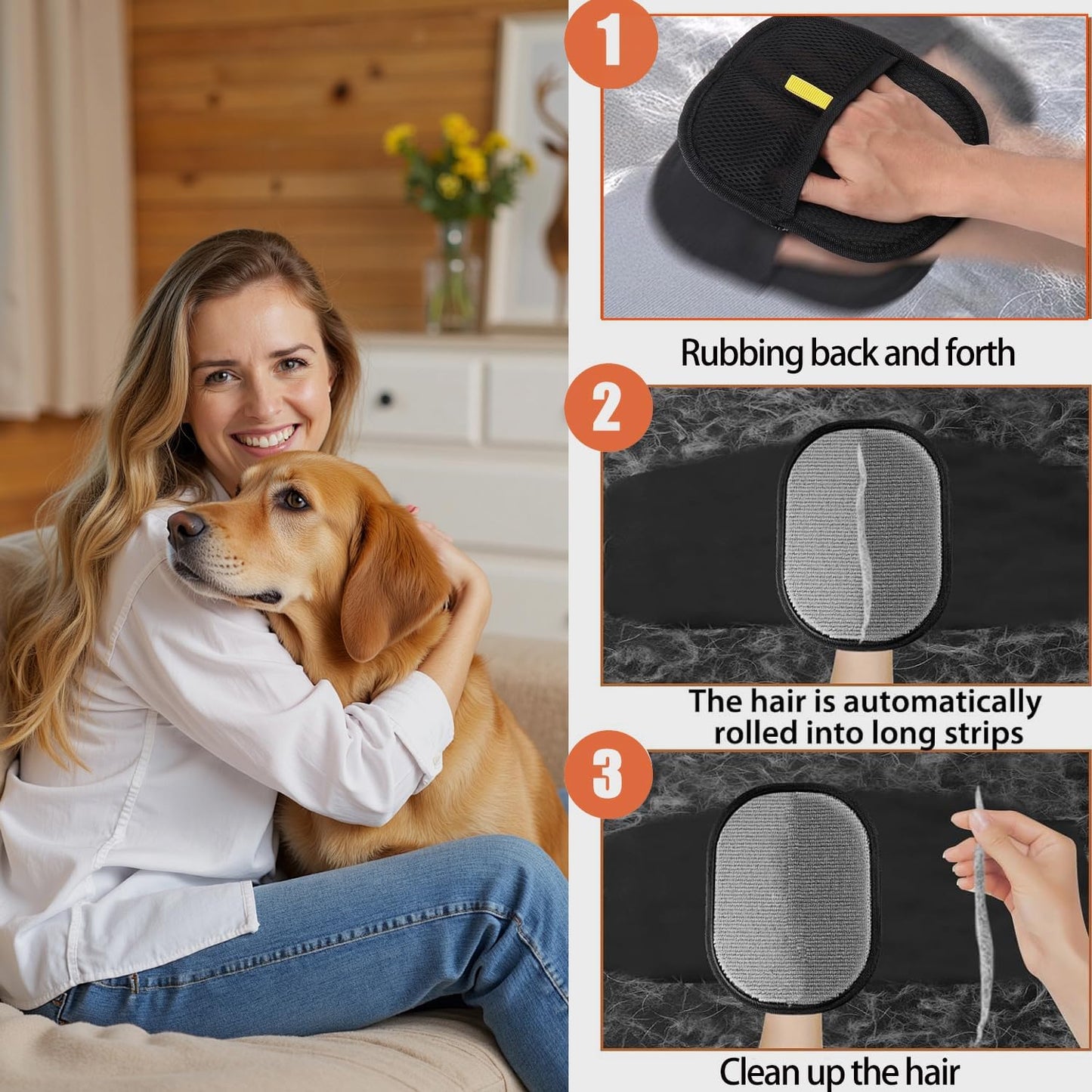 Pet Hair Remover Glove, Reusable Cat Dog Electrostatic Hair Remover Grooming Glove Tool, Double-Sided Static Pet Hair Removal Glove Suitable for Bed Sheets, Sofas