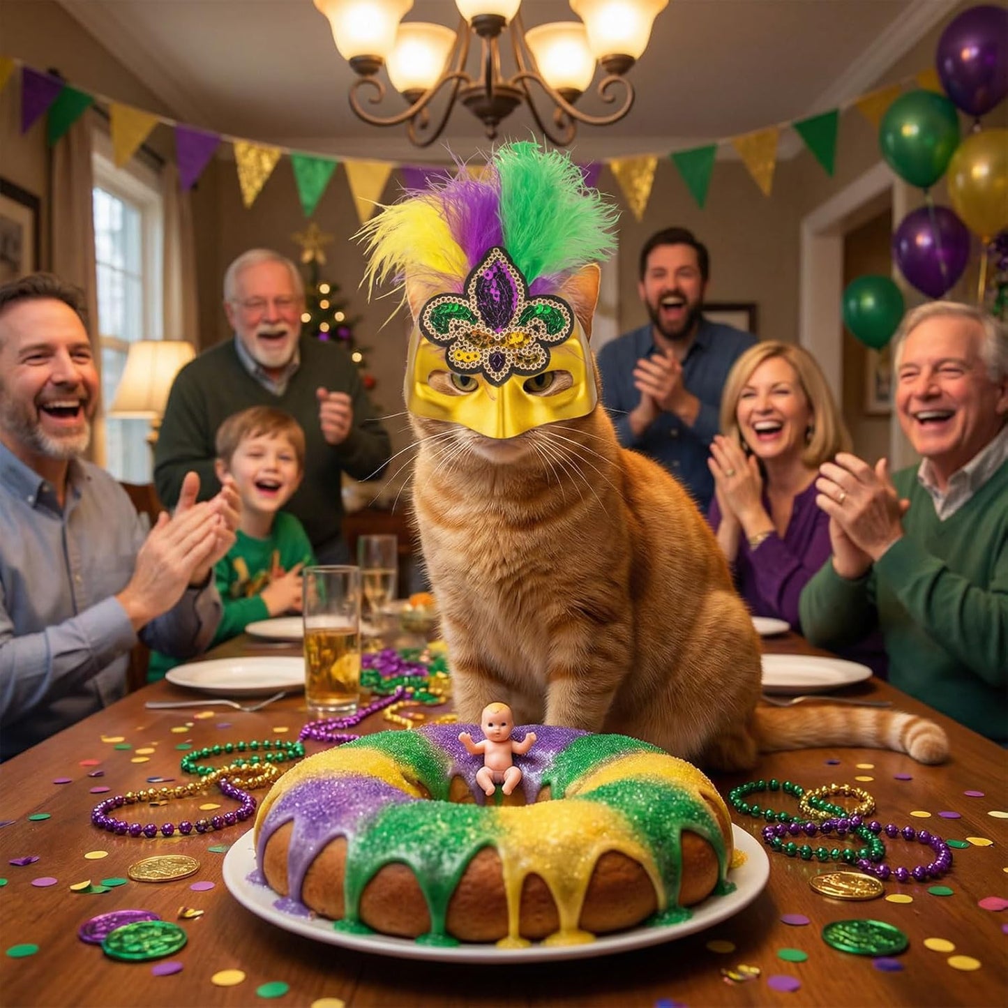 ABTOLS Mardi Gras Pet Mask, Carnival Masquerade Purple Yellow Green Feather Fleur De Lis Masks Cosplay Pet Party Accessories Funny Pet Photo Prop Easy to Wear