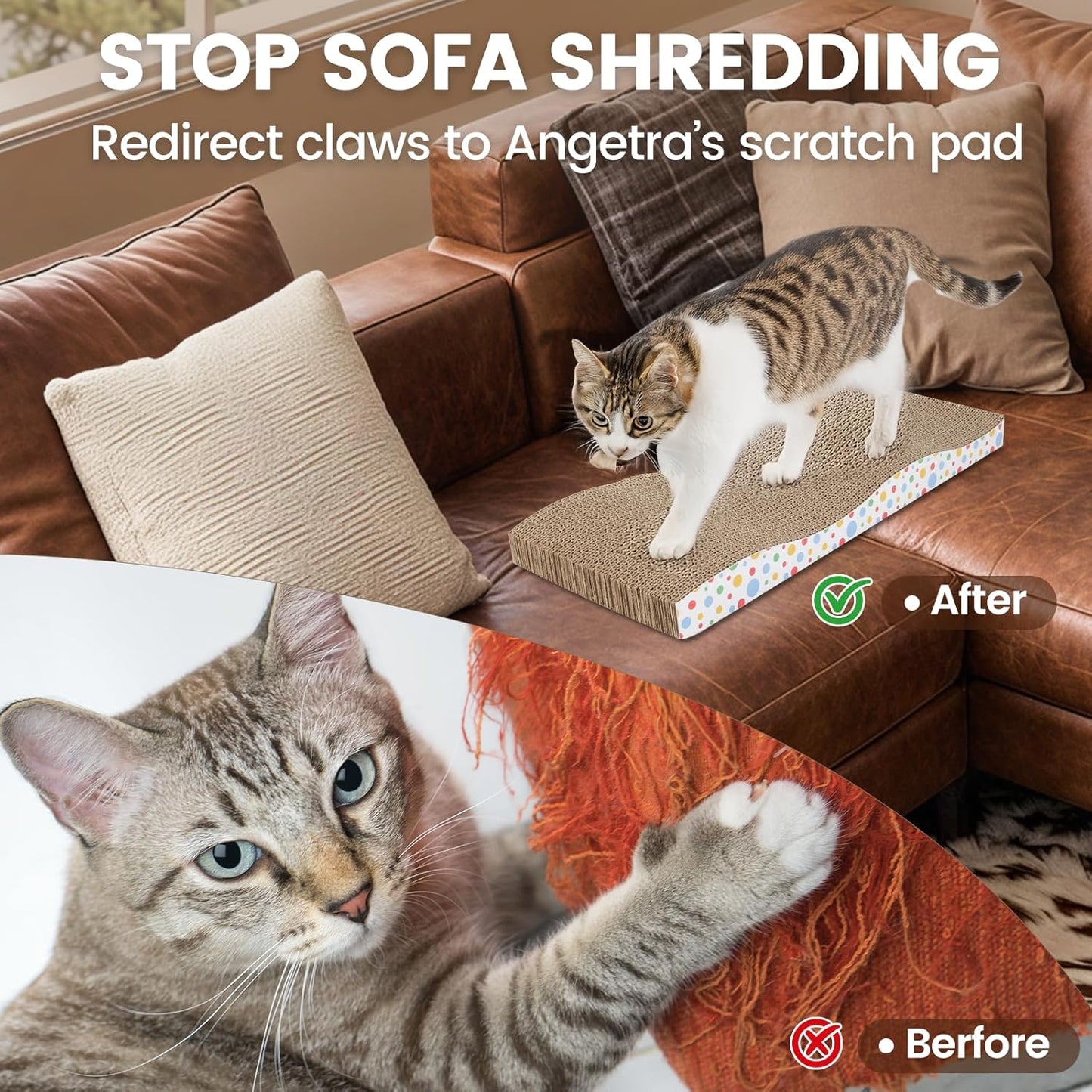 Cat Scratching Board, Large Wide Corrugate Cat Scratcher with Catnip, Premium Scratch, Double-Sided Design, Cat Scratch Pad for Indoor Cats and Kitten,Furniture Protectors from Cat Scratching (2-PACK)