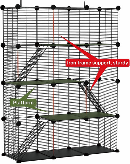Cat Cage Indoor, Big Wire Cat Cage Kennels Enclosures DIY Playpen Crates, Pet Pen C&C Cage for Multiple Cats Kittens Rabbits Bunny Ferrets Chinchilla and Small Animals