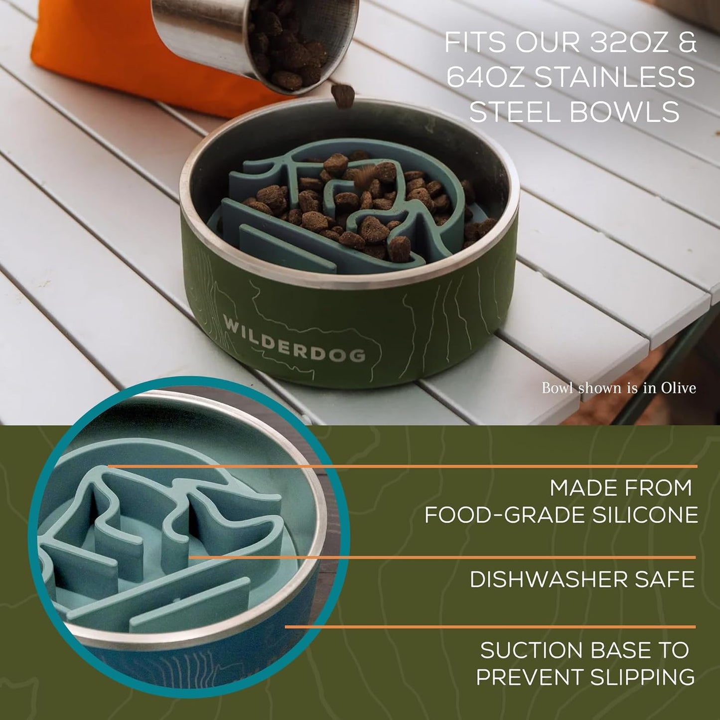 Wilderdog Slow Feeder Bowl – Non-Slip Dish for Fast-Eating Dogs – Promotes Healthy Digestion & Mealtime Enrichment – Adventure-Ready & Top Rack Dishwasher Safe - Fits Bowls with a 7+ Inch Diameter