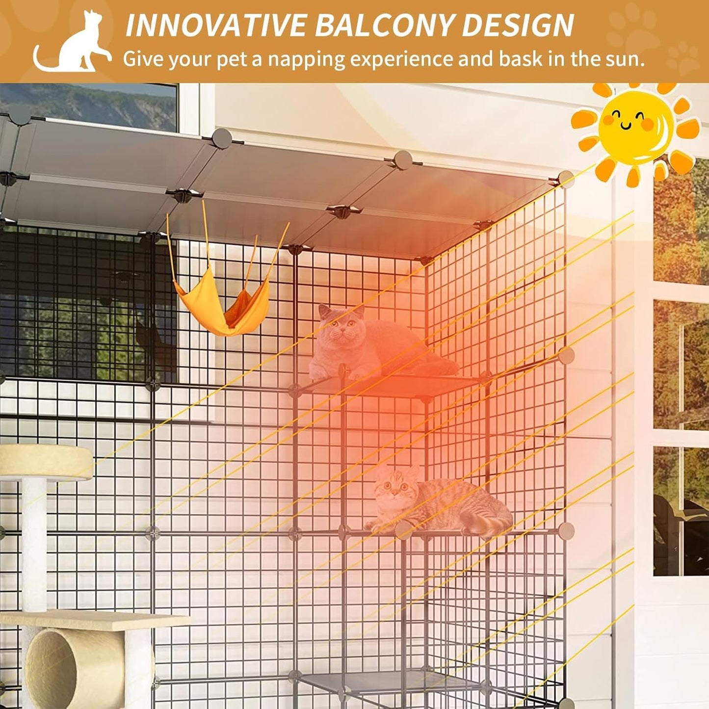 Oneluck Outdoor Cat House Cat Cages Enclosure with Super Large Enter Door, 55L x 28W x41H Balcony Cat Playpen with Platforms,DIY Kennels Crate Large Exercise Place Ideal for 1-2 Cats