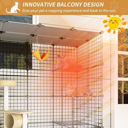 Oneluck Outdoor Cat House Cat Cages Enclosure with Super Large Enter Door, 55L x 28W x41H Balcony Cat Playpen with Platforms,DIY Kennels Crate Large Exercise Place Ideal for 1-2 Cats