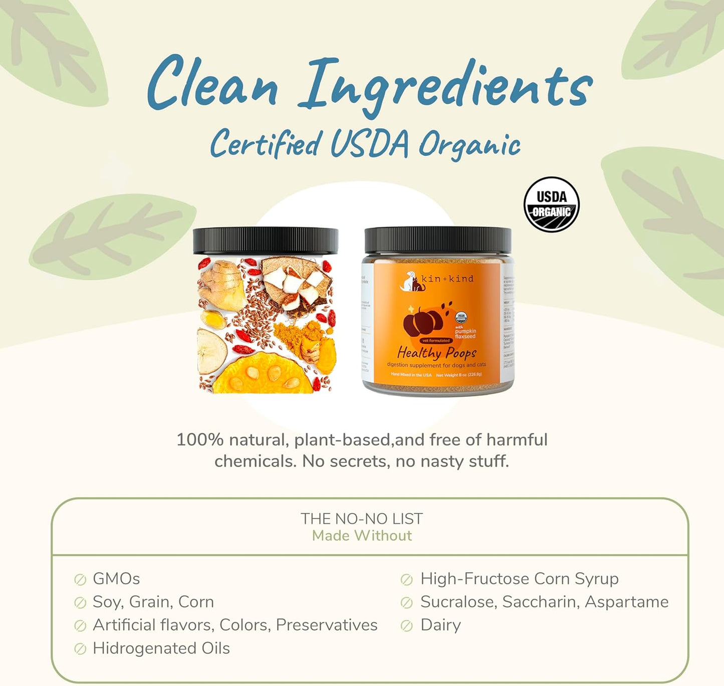 kin+kind Probiotics for Dogs - Digestive Health Support with Prebiotics & Fiber Powder - Cat and Dog Vitamins and Supplements for Gut Health, Healthy Poops & Immune Support - Made in USA - 3 x 4 oz